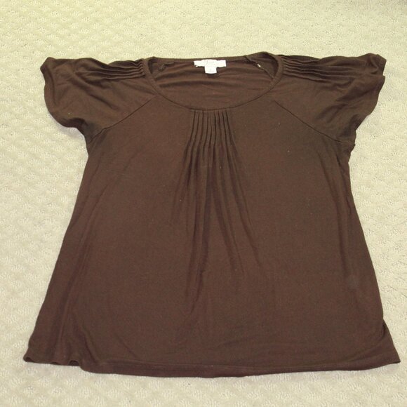 Dress Barn Size S Brown Knit Pleated at Scooped Neck Rayon Spandex Blend Top - Picture 1 of 6